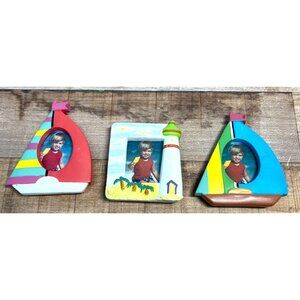 Set Of 3 Magnets Nautical-Themed Photo Frames With Sailboat Lighthouse Designs